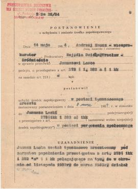Postanowienie o uchyleniu i zmianie środka zapobiegawczego