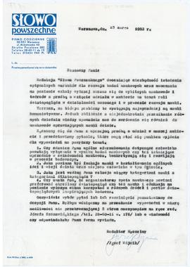Pismo z redakcji Słowa Powszechnego