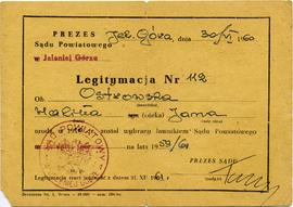 Legitymacja Nr 112 ławnika Sądu Powiatowego