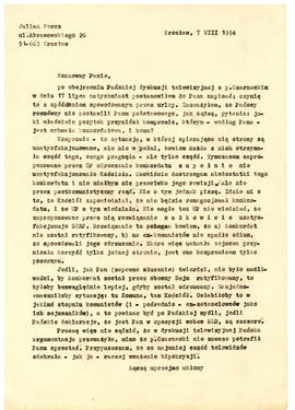 List od Juliana Fercza