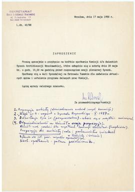 Zaproszenie na spotkanie Komisji do Spraw Świeckich Synodu Archidiecezji Wrocławskiej