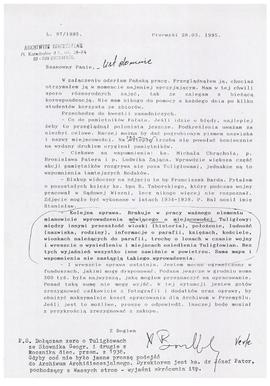 Pismo z Archiwum Diecezjalnego z Przemyśla