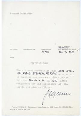 Odpowiedź z Zentrales Archiv Dienststelle Merseburg