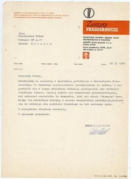 Pismo z redakcji Zeszytów Prasoznawczych