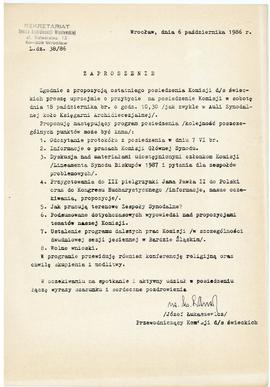 Zaproszenie na posiedzenie Komisji do Spraw Świeckich Synodu Archidiecezji Wrocławskiej